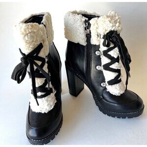BCGeneration Black Fur booties Chunky Heel Women Boots Size 8